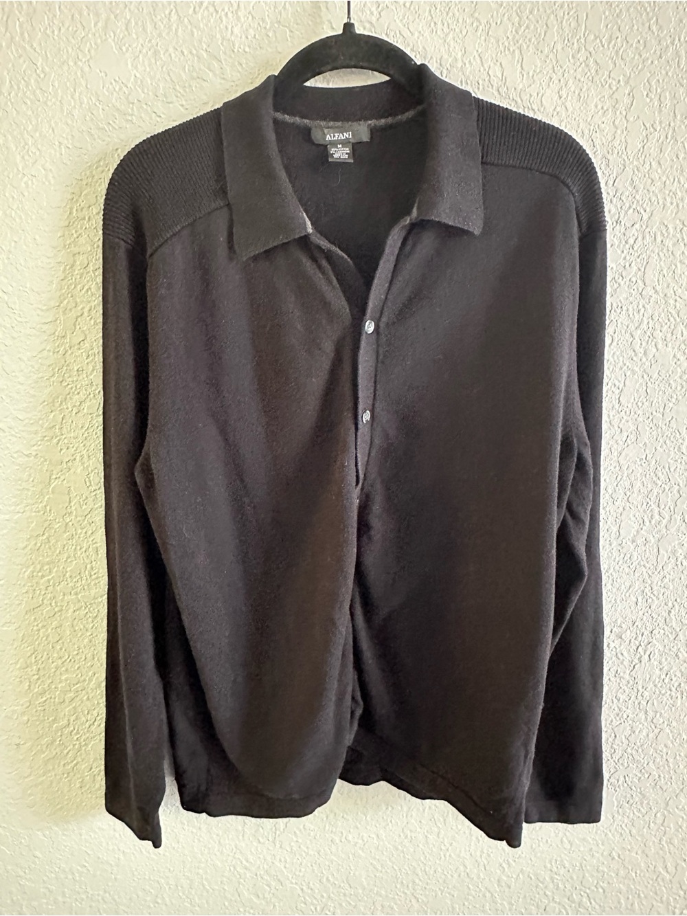 Alfani Black Cashmere Blend Button Front Polo Sweater Size M